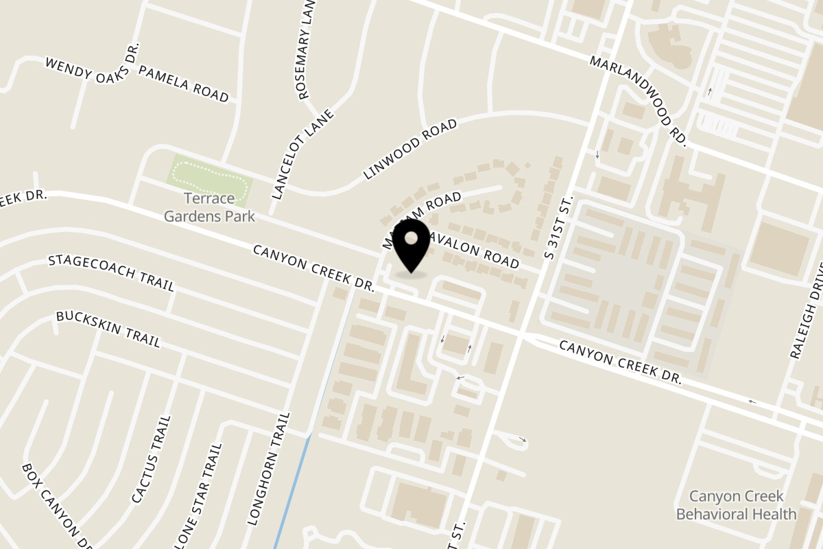 Map showing the location of Roopa's Kitchen on 1710 Canyon Creek Dr in Temple